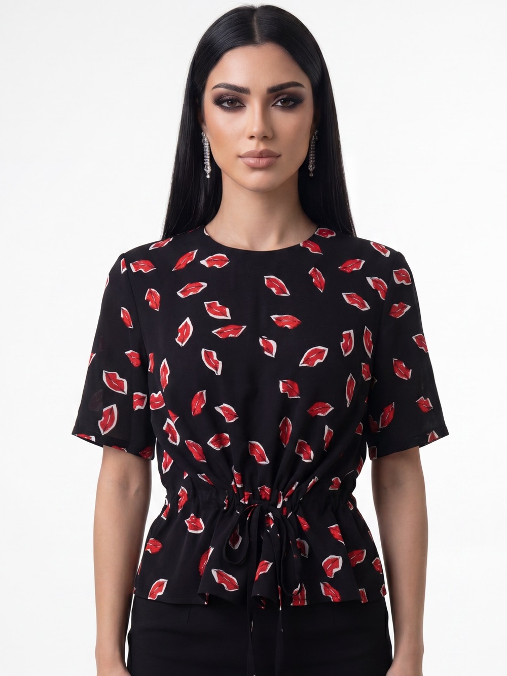 MARKUS LUPFER | Lips Blouse Short Sleeve Black Red